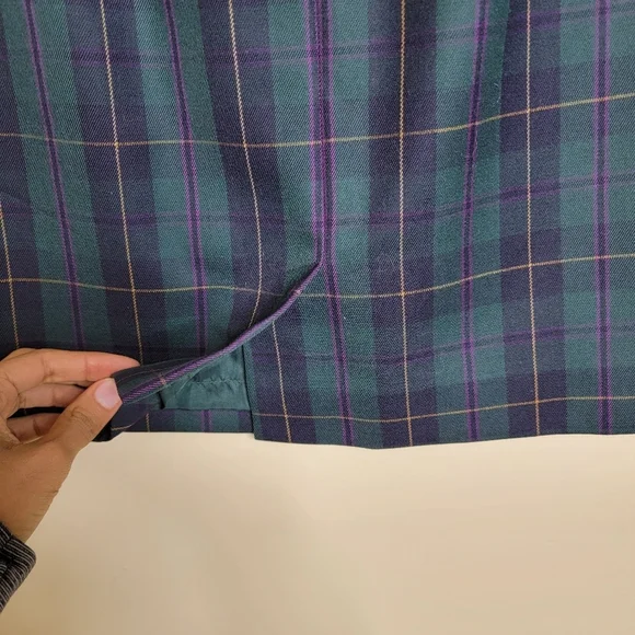 Ellen Tracy Wool Pencil Skirt Green Plaid - Picture 5 of 6